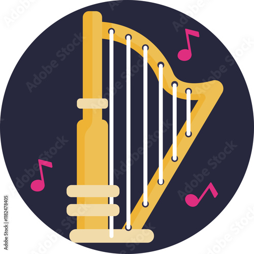 An elegant harp, bathed in soft lighting, with shimmering strings evoking a jazzy, harmonious mood.