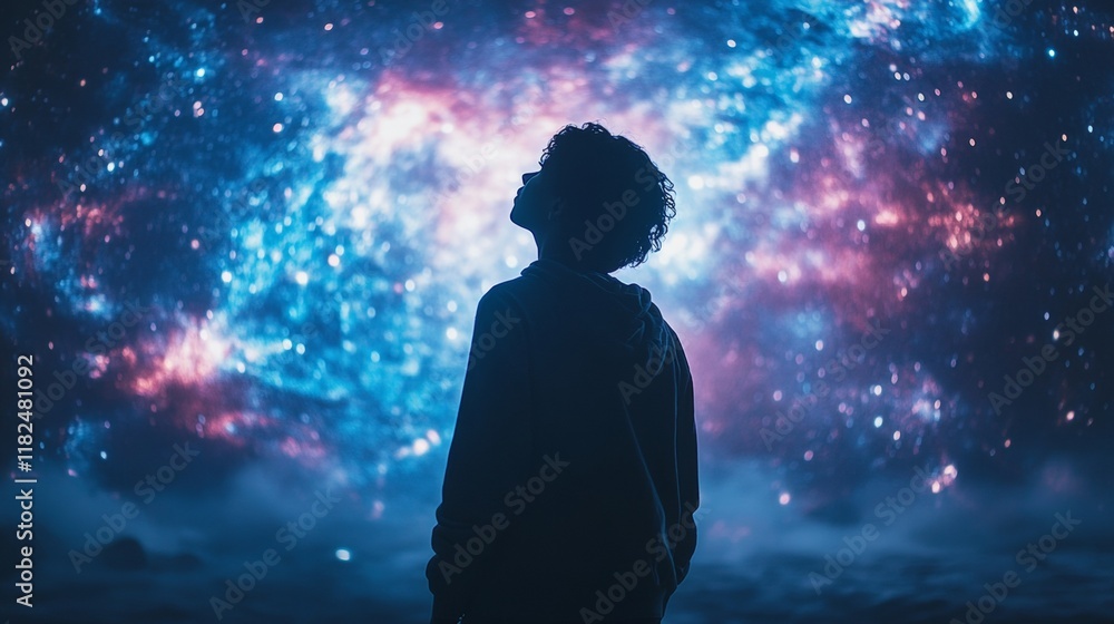 Futuristic Silhouette Stargazing A Cinematic Space Vision Under Neon Lights Futuristic Silhouette Stargazing A Cinematic Space Vision Under Neon Lights