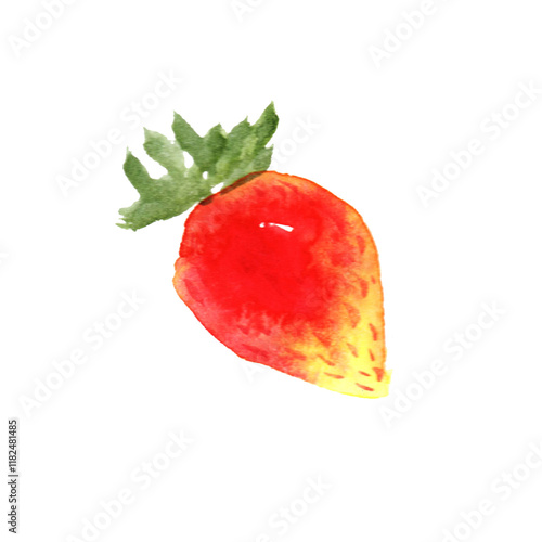 Watercolor vector strawberry on white background