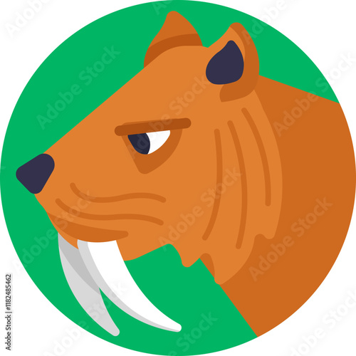 A sleek and powerful saber-toothed tiger icon with prominent fangs, symbolizing the apex predator of the prehistoric era.