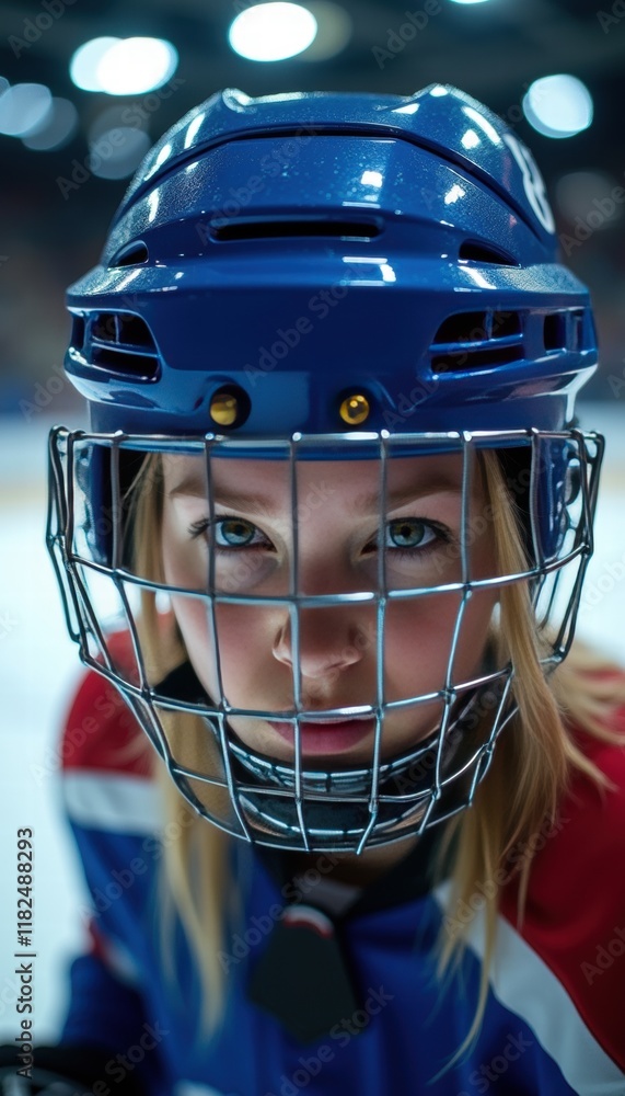Empowering female athlete in hockey gear, highlighting determination and strength. Perfect for sports, empowerment, and youth development themes. Empowering female athlete in hockey gear, highlighting determination and strength. Perfect for sports, empowerment, and youth development themes.