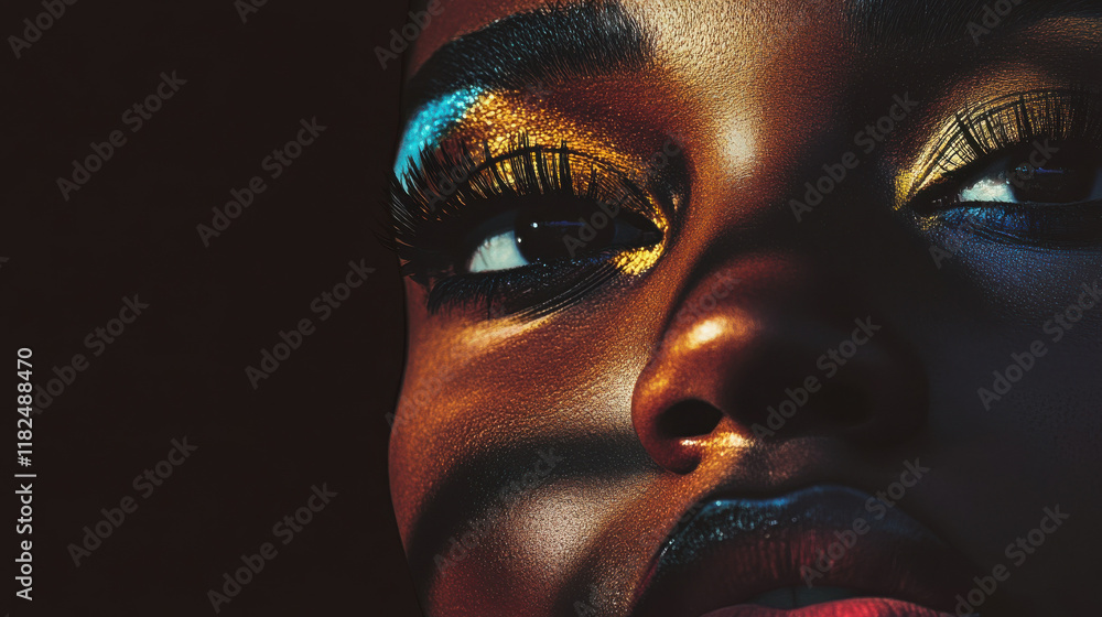 Highlighted portrait of a woman with abstract light patterns: Black History Month Highlighted portrait of a woman with abstract light patterns: Black History Month