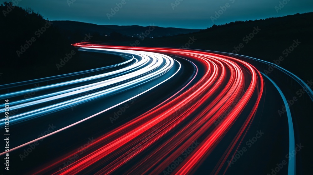 Abstract Night Highway Light Trails Red Blue Curves Abstract Night Highway Light Trails Red Blue Curves
