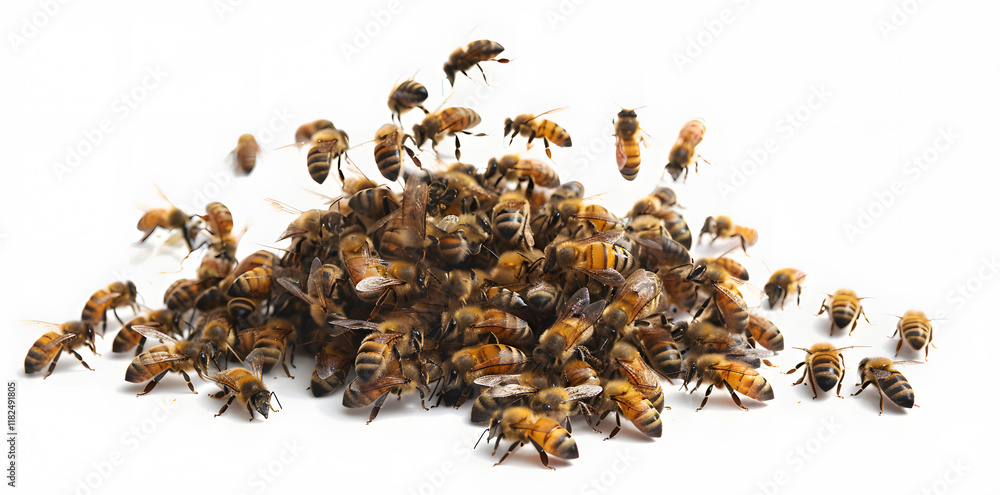 A swarm of bees isolated on white background A swarm of bees isolated on white background