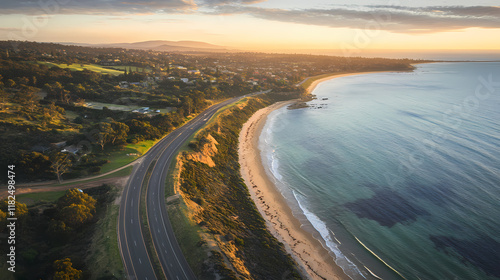 Aerial photograph of the mount martha coastal drive located in the mornington peninsula. Morningtide. Illustration photo