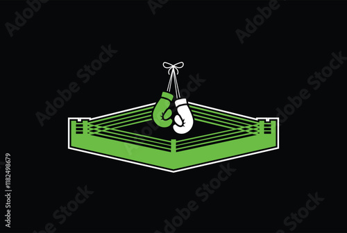 Boxing logo with two gloves template. Boxing related design elements for prints, logos, posters. Vector vintage illustration.