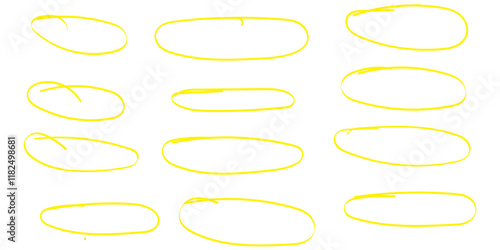 Ellipse Circle Doodle Hand drawn oval. Highlight circle frame. Ellipse in doodle style. Vector illustration isolated on white background.