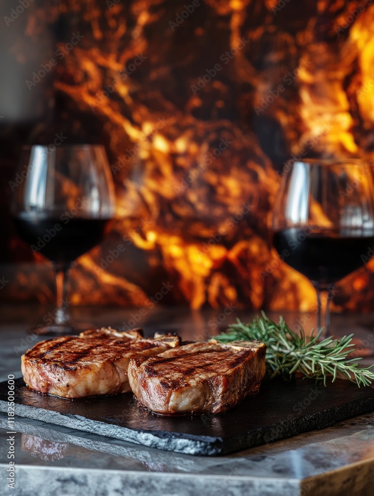 Wine and Steak on a Table Wine and Steak on a Table