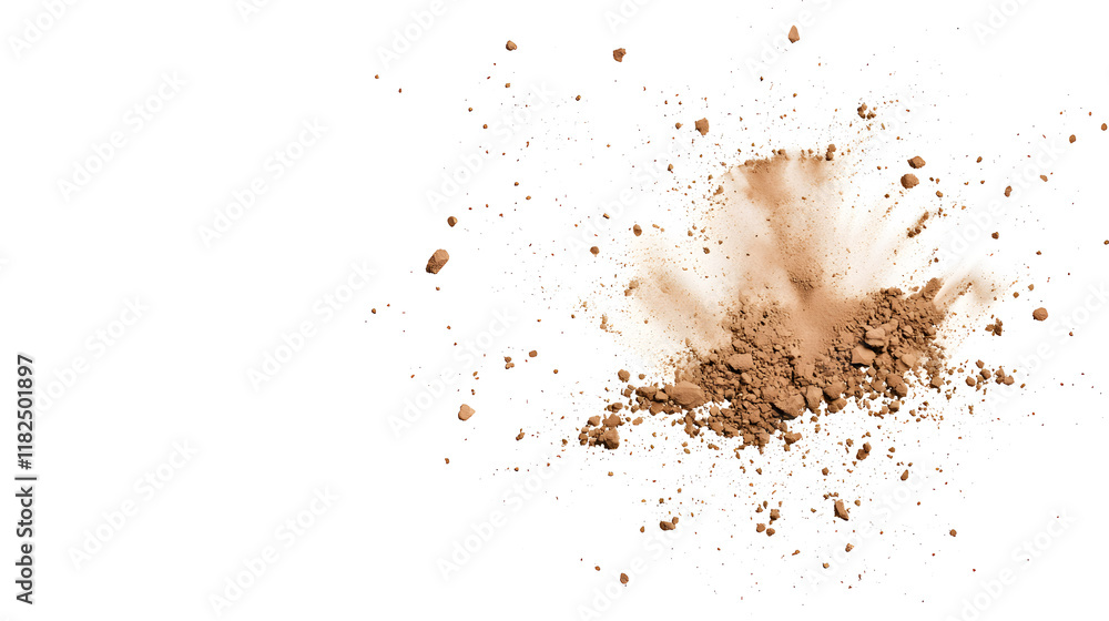 Dry soil explosion side view Isolated on white background Dry soil explosion side view Isolated on white background