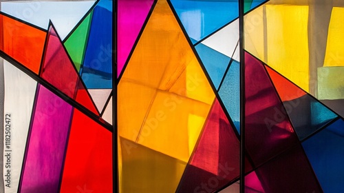 Abstract Colorful Geometric Stained Glass Window Art