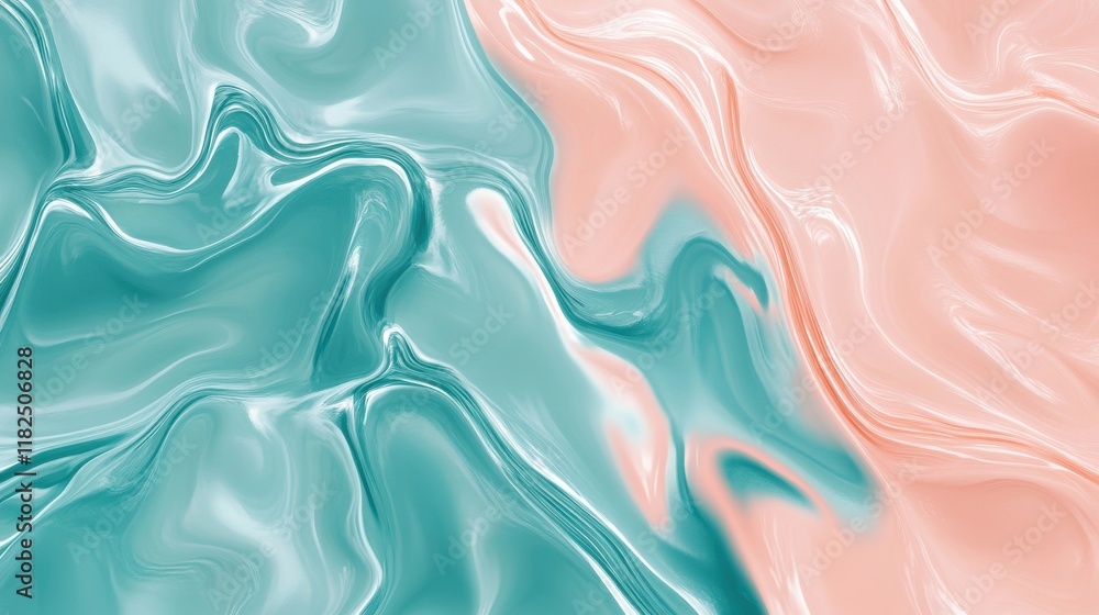Obraz premium Tranquil ripple patterns in pastel teal and soft pink abstract art natural light aquatic theme high detail