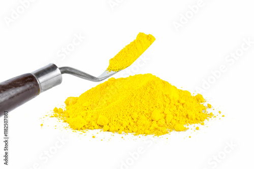 Cadmium Yellow, Colorful Yellow Powder Displayed on a White Background for Artistic or Decorative Use