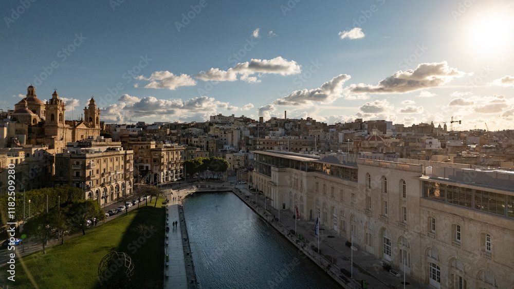 Aerial footage in Malta during winter holidays.