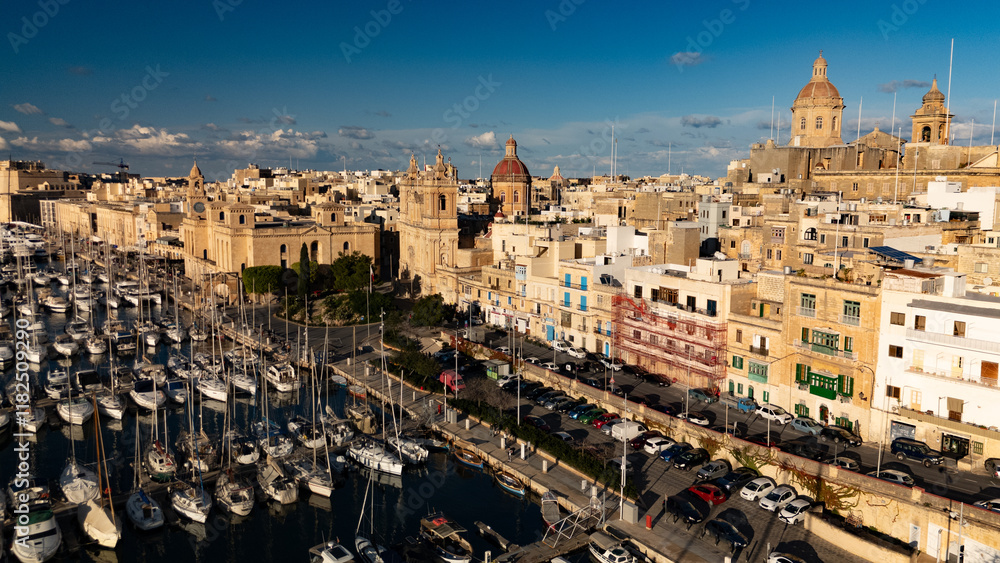 Aerial footage in Malta during winter holidays.