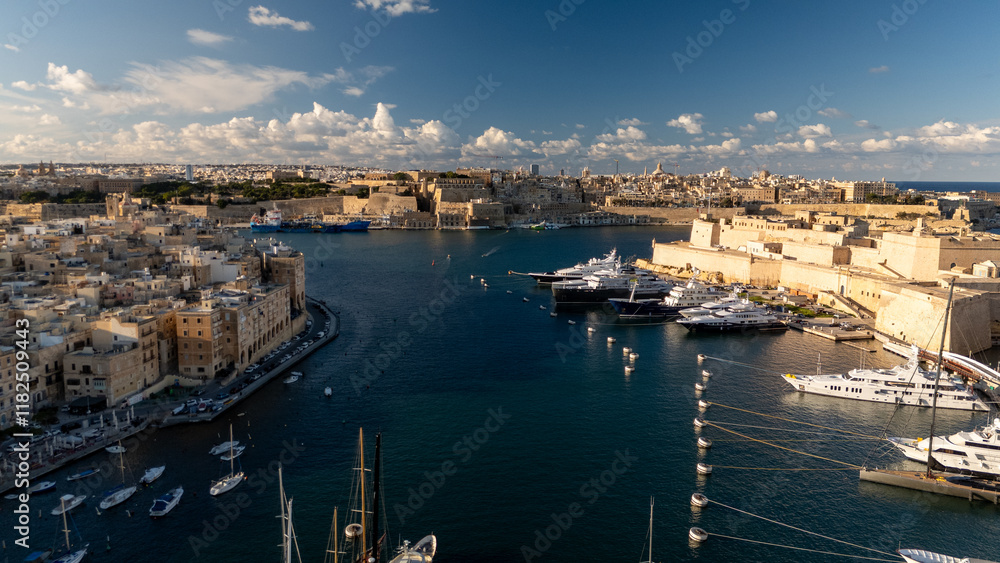Aerial footage in Malta during winter holidays.
