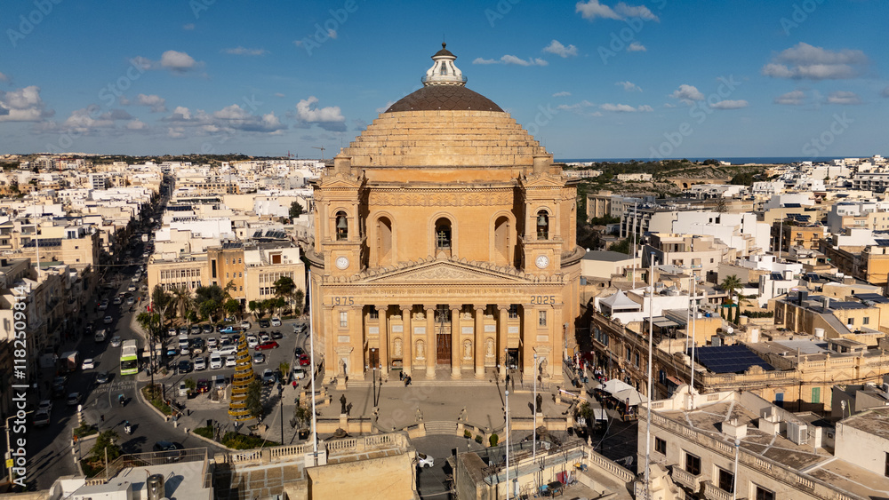 Aerial footage in Malta during winter holidays.