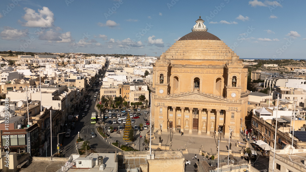 Aerial footage in Malta during winter holidays.