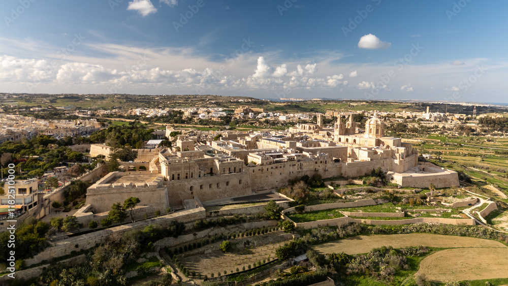 Aerial footage in Malta during winter holidays.