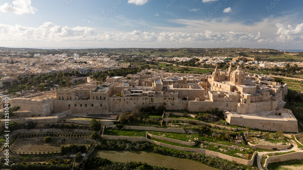Aerial footage in Malta during winter holidays.