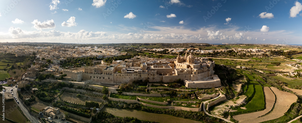 Aerial footage in Malta during winter holidays.