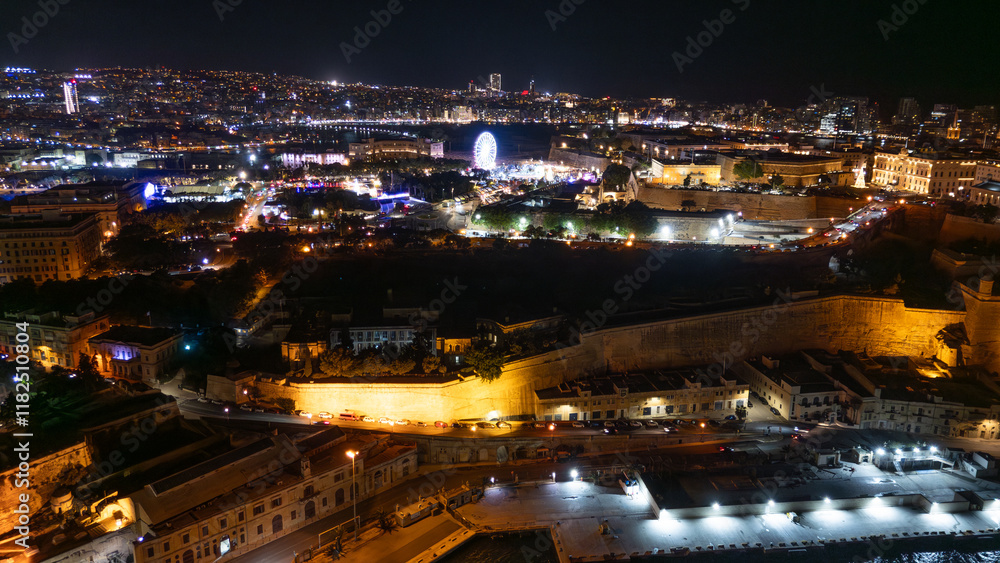 Aerial footage in Malta during winter holidays.