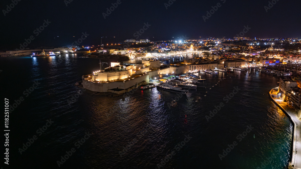 Aerial footage in Malta during winter holidays.