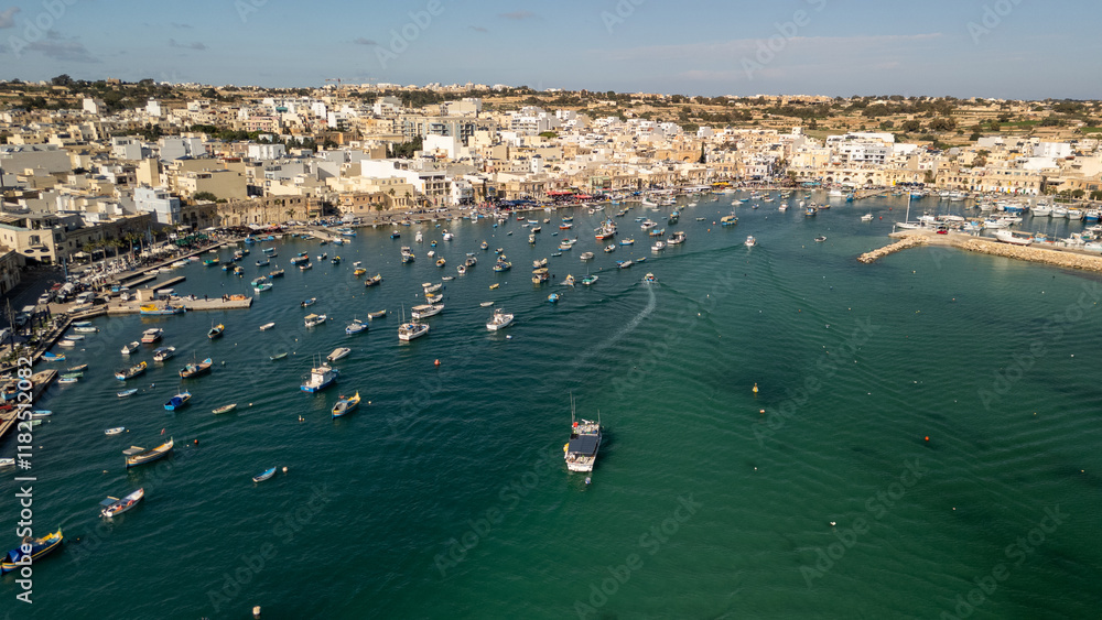 Aerial footage in Malta during winter holidays.