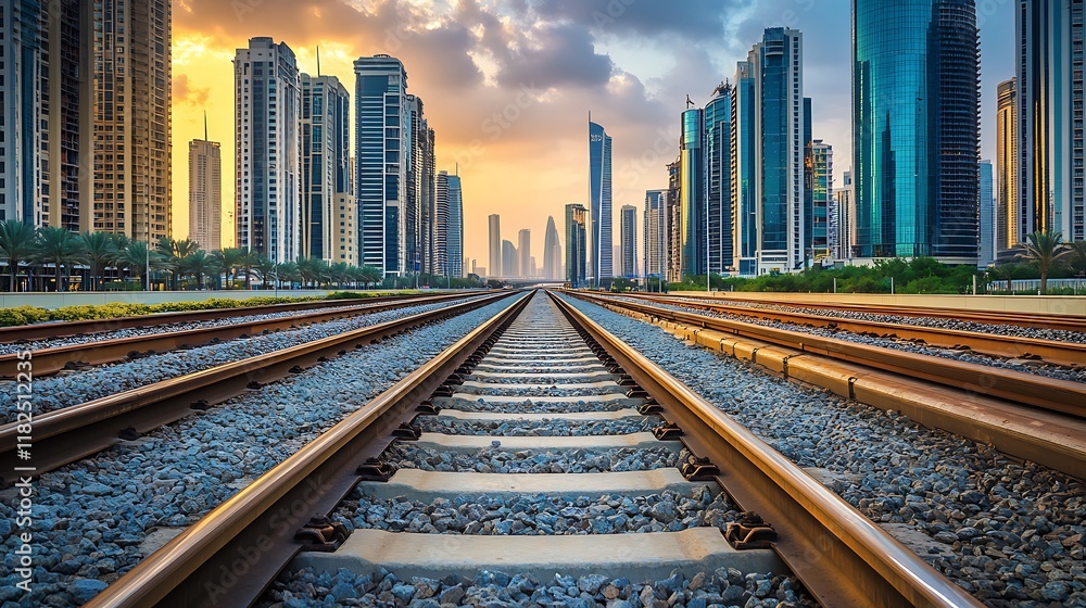 Cityscape Railway Tracks Sunset Urban Skyline Cityscape Railway Tracks Sunset Urban Skyline