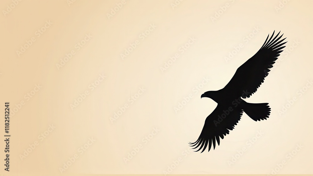 Fototapeta premium Elegant flying eagle silhouette with detailed wings, perfect for nature-themed designs.