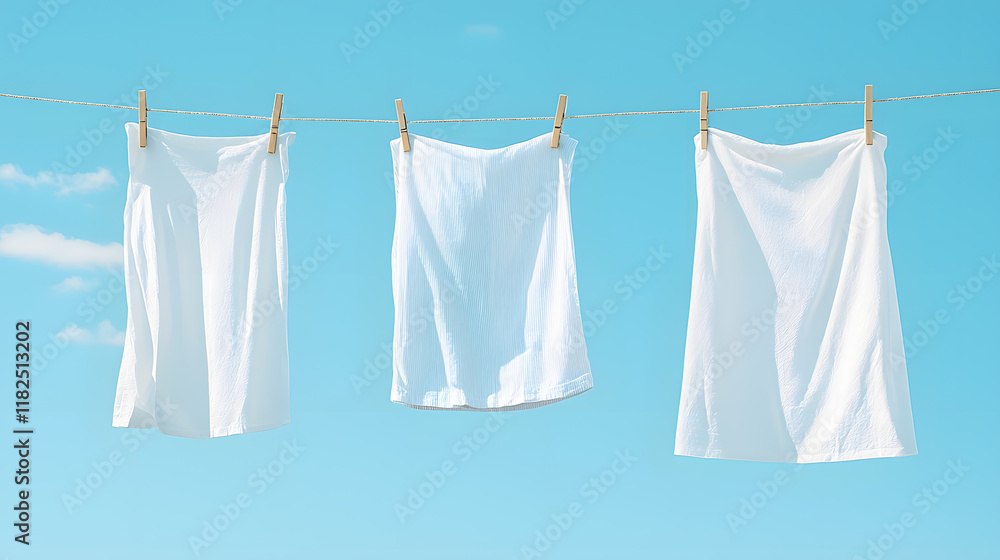 Hanging bed sheets to dry in the wind with clothespins, 0n light blu sky background. Laundry Hanging bed sheets to dry in the wind with clothespins, 0n light blu sky background. Laundry