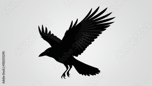 Elegant flying crow silhouette with wings spread wide, perfect for bird art.