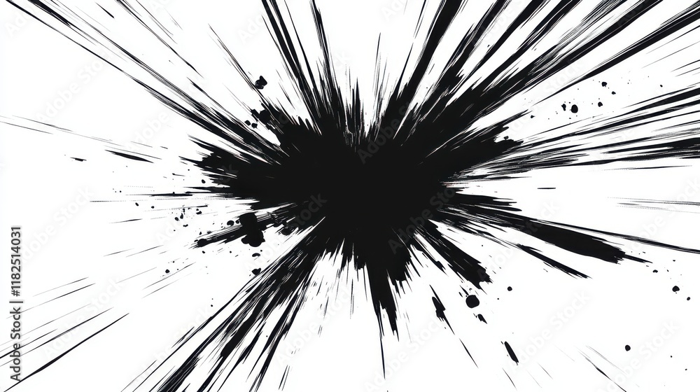 Obraz premium Dynamic sharp black scratch lines create starburst pattern on white background