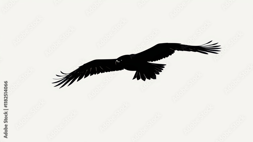 Majestic bird in flight, depicted as a black silhouette with outstretched wings. Majestic bird in flight, depicted as a black silhouette with outstretched wings.