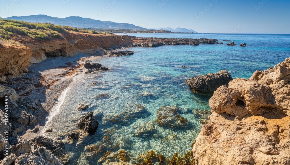 Secluded Cove Crystal Clear Water Rocky Coastline Mediterranean Sea Summer Landscape Secluded Cove Crystal Clear Water Rocky Coastline Mediterranean Sea Summer Landscape