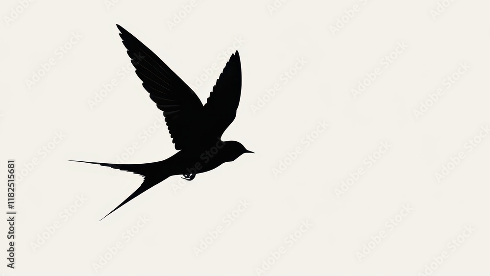 Fototapeta premium Minimalist swallow silhouette with wide wings and sharp tail, perfect for clean designs.