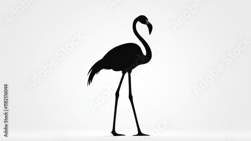 Graceful flamingo standing tall in a minimalist black silhouette design.