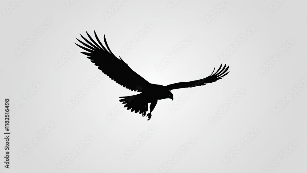 Fototapeta premium Dynamic eagle silhouette mid-air with powerful wings and a strong pose.