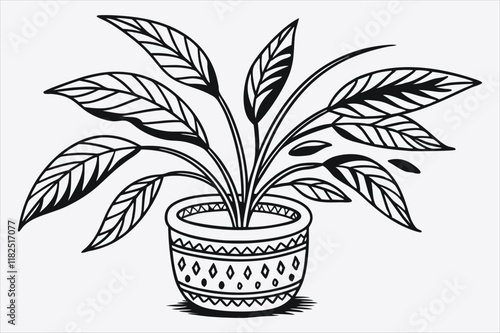 Plant in pots with a white background and line art