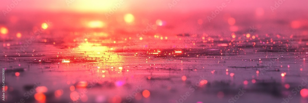 Fototapeta premium A stunning display of sunset colors reflects on a rain soaked surface, creating a tranquil atmosphere
