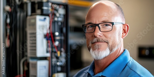 repairman working on home air conditioner - hvac repair and maintenance concept photo