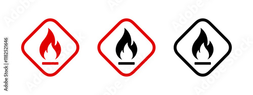 Standard pictogram of flammable icons. Flammable materials