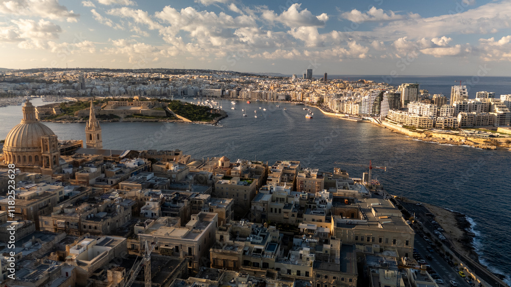 Aerial footage in Malta during winter holidays.