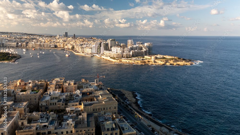 Aerial footage in Malta during winter holidays.
