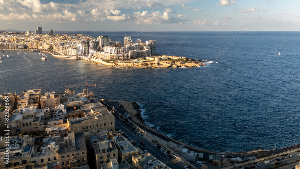Aerial footage in Malta during winter holidays.