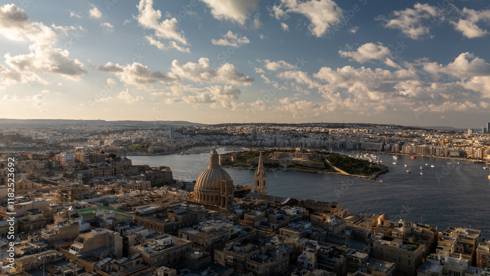 Aerial footage in Malta during winter holidays.