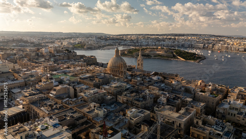 Aerial footage in Malta during winter holidays.	