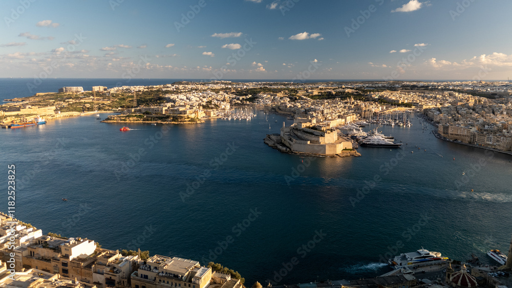 Aerial footage in Malta during winter holidays.