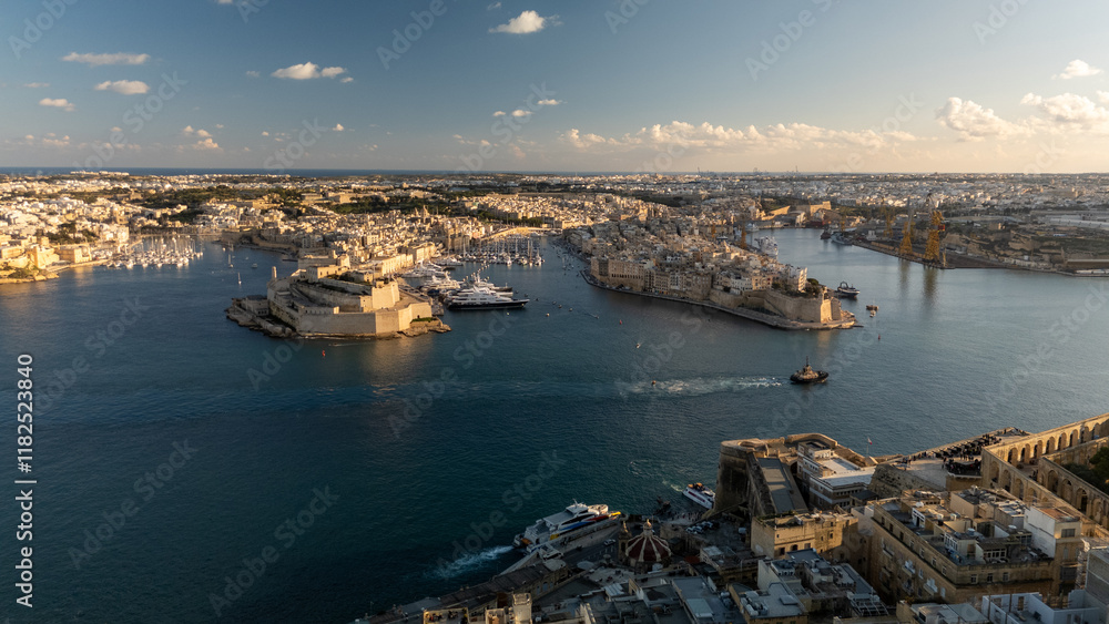 Aerial footage in Malta during winter holidays.