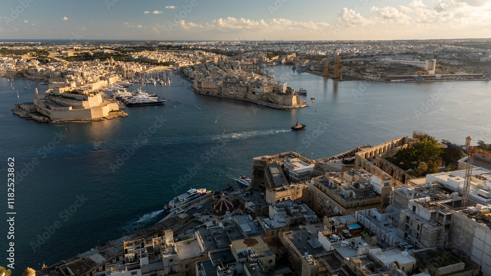 Aerial footage in Malta during winter holidays.