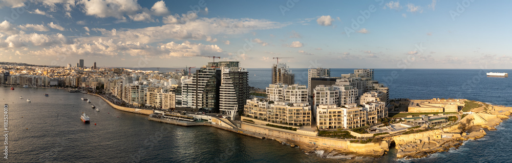 Aerial footage in Malta during winter holidays.